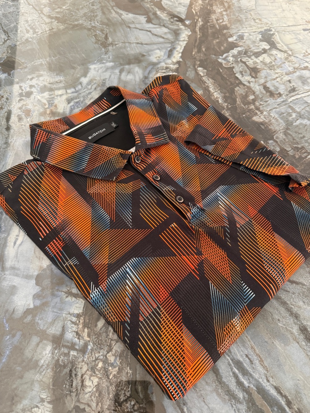 Bugatchi Orange, Black & Blue Abstract Geometric Polo